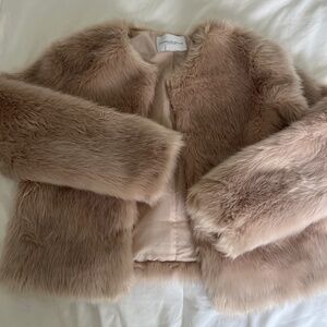 Light Rose Pink Faux Fur Coat